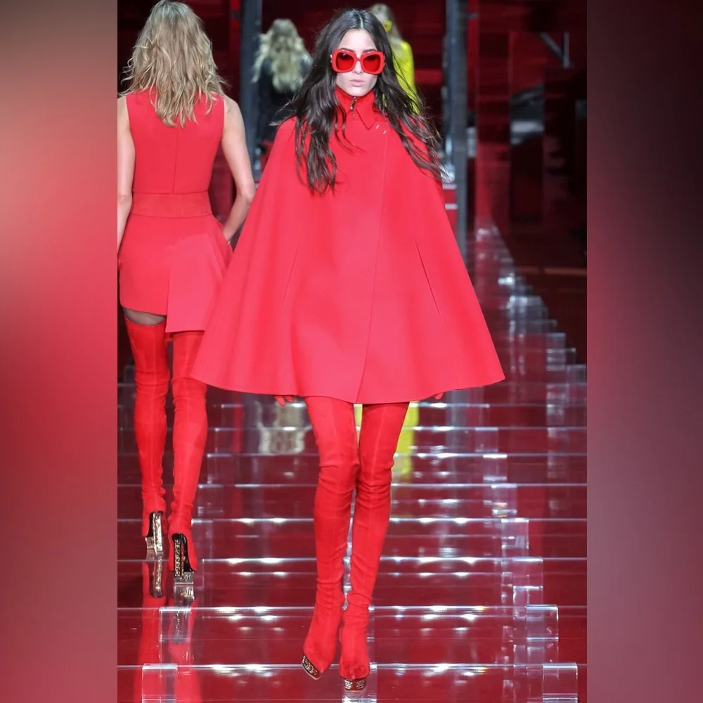 VERSACE HOLIDAY RED GREEK Over the knee boots suede 9.5 40 Gold shoes costume